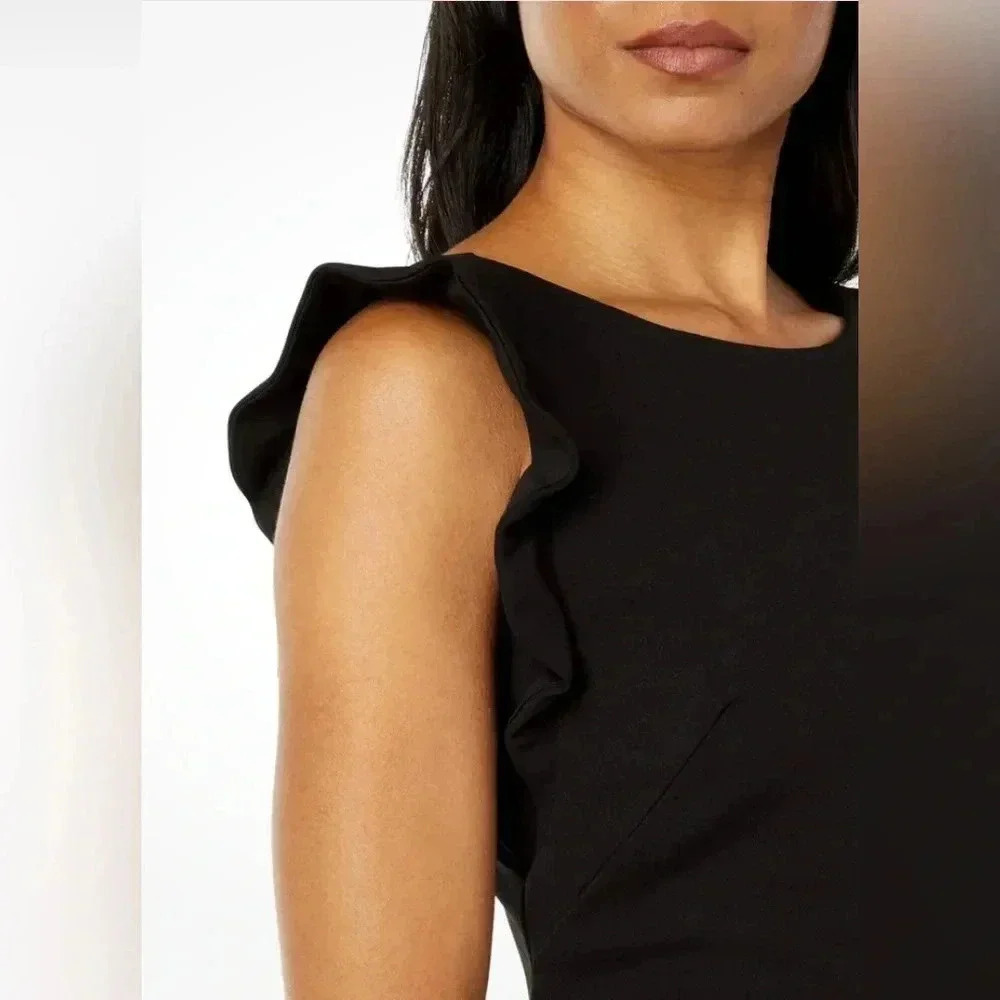 Calvin Klein Black Ruffle Sleeve Dress Size 6 - Picture 5 of 9